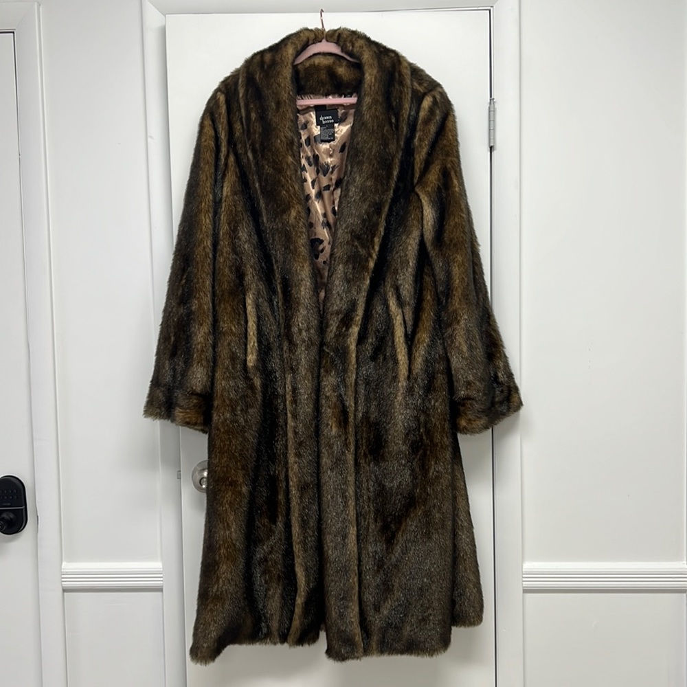 Dennis Basso Long Faux Fur Coat- Like New